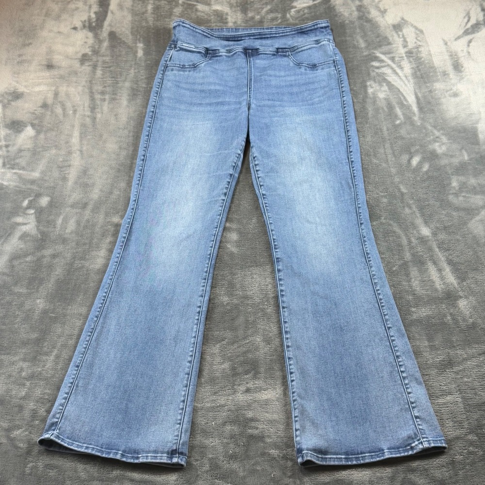 American Eagle Womens Light Wash Pull On Flare Jeans Size Large High Rise